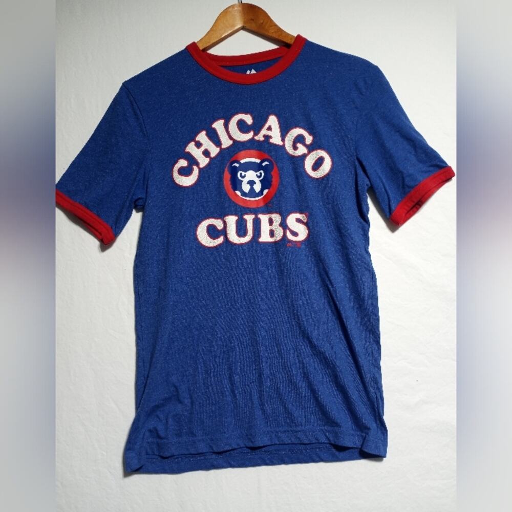 Majestic Chicago Cubs T Shirt Size Small Blue Red And White